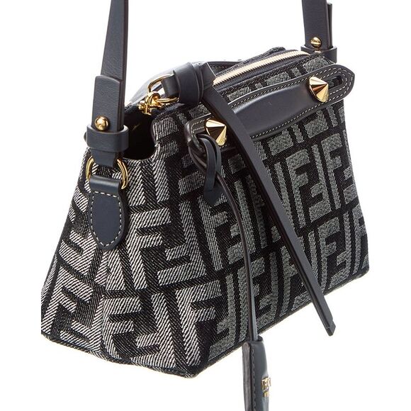 Fendi By The Way Soft Mini Ff Denim & Leather Satchel, Blue - Picture 3 of 5